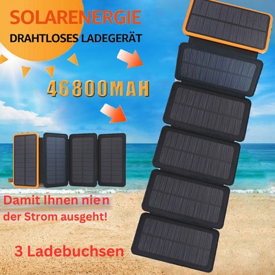 Solar Charger 46800mAh,USB C Portable Power Bank with 6 Solar Panel Fast Charger