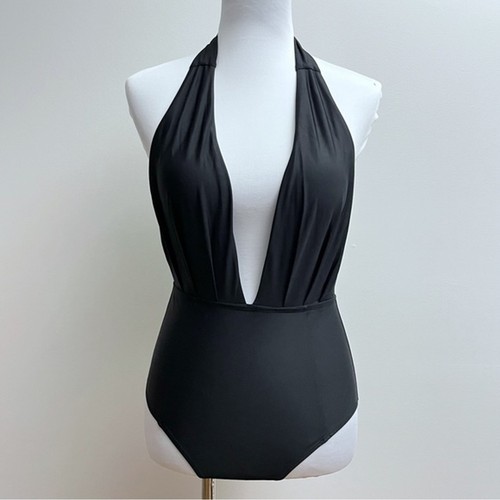 SHEKINI Retro Deep V-Neck Bathing Suit Backless High Waisted One Piece Swimsuit