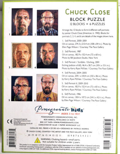 The Late CHUCK CLOSE BLOCK PUZZLE Self Portraits 12 BLOCKS = 6 PUZZLES 8" X 6.5" - Picture 4 of 6