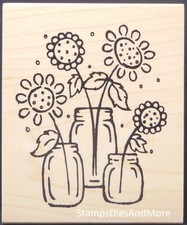 Great Impressions FLOWER TRIO 3 Botanical Background Wood Mount Rubber Stamp