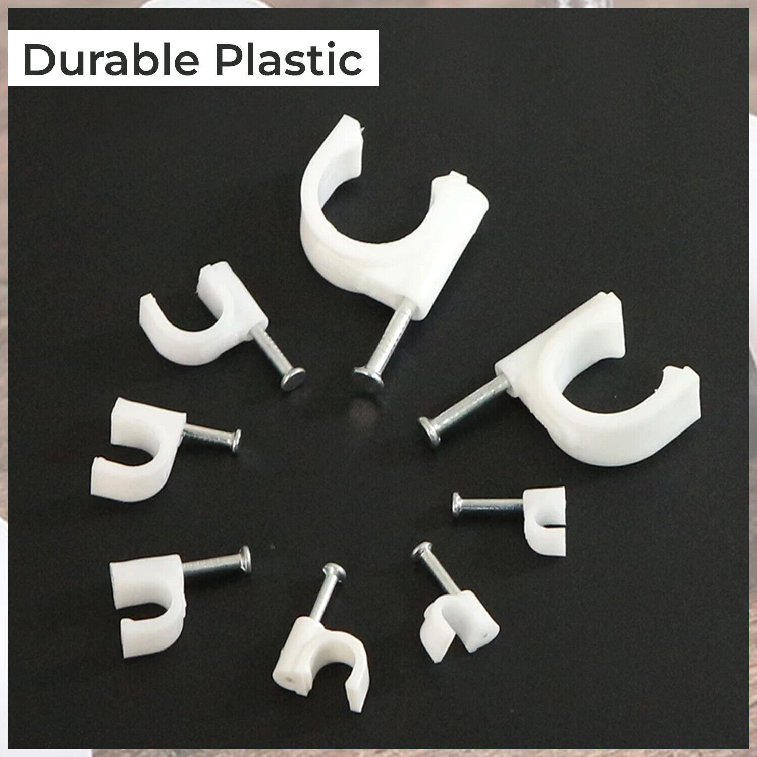 100/400pcs White Round Cable Clips Wall with Fixing Nail Plug for Cable