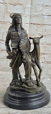 Hot Cast Western Indian Male With Wild Life Animal Bronze Sculpture Artwork Deal