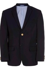 Izod Boys Navy Blue Indigo Stretch Blazer Jacket Brass Buttons Size 18 Husky NWT