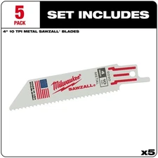 Milwaukee SAWZALL 4 inch, 10TPI Standard Metal Blade - 5 Pack - 48-00-5090