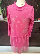 Kleid Langarm Tüll 'Max' Mädchen Gr. 134/140 Tüllkleid Einhorn pink 