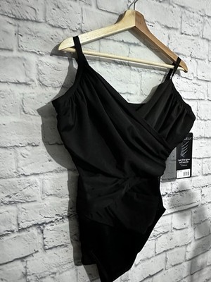 NWT Miraclesuit Women Ruched Black One Piece Underwire Fuller Cup Swimsuit Sz 18