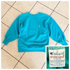 VTG 80s Champion Reverse Weave Blank Crewneck Sweatshirt USA Made Men XL Blue