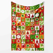 Image of Christmas Red Snowman Patchwork Blanket Festive Winter Holiday Throw Design