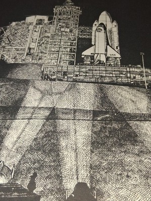 Rare Nasa Challenger Sketch Vintage Space Shuttle Art Columbia Atlantis