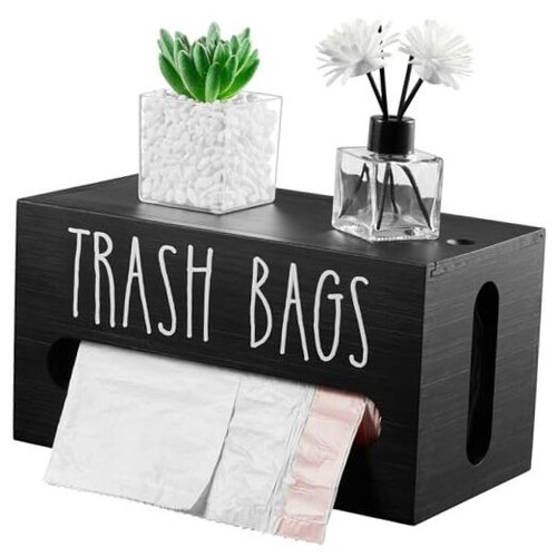 Trash Bag Dispenser, Trash Bag Holder Wall Mount, Wooden Garbage Bag