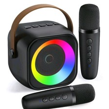 Mini Karaoke Machine, Portable Bluetooth Speaker 2 Mics, Black 2 Mics