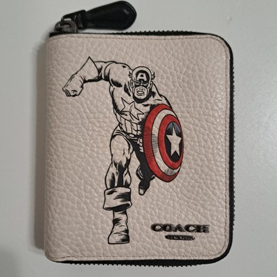Coach Wallet Marvel Captain America Zippered White Leather Credit Cards  Coins