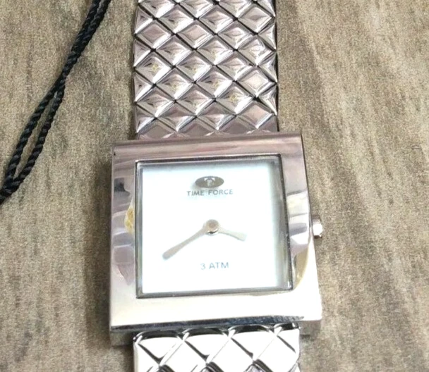 TIME FORCE Women's Watch Square White Dial Silver Unique Bracelet Waterproof New