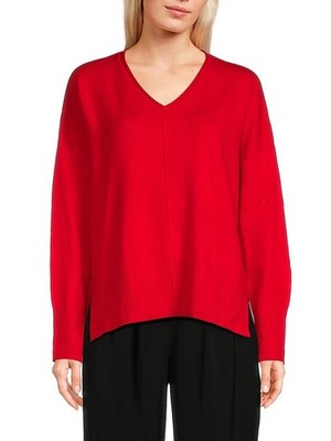 French Connection Babysoft V-Neck Sweater Women's M Mars Red Solid Long Sleeve
