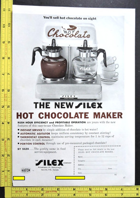 RARE!! 1958 Trade Ad SILEX Restaurant Hot Chocolate Maker 1950 s