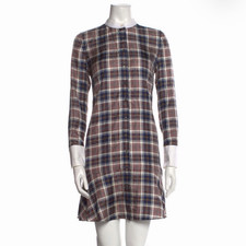 Tory Burch Silk Plaid Mini Dress Multicolor XS Collared Long Sleeve Button