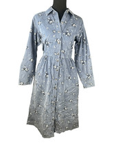 L.L.Bean Medium Corduroy Prairie Modest Floral CottageCore Button up midi Dress