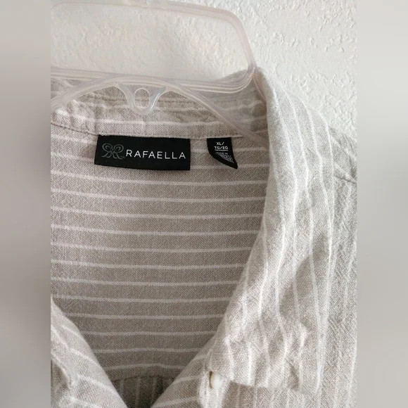 Rafaella Linen Blend Camp Shirt Beige White Cottage Mom Size XL, Chest 42"