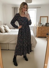 Blue Vanilla Floral Maxi Dress UK 8 XS Long Sleeve Tiered Boho Pre-owned Flowers