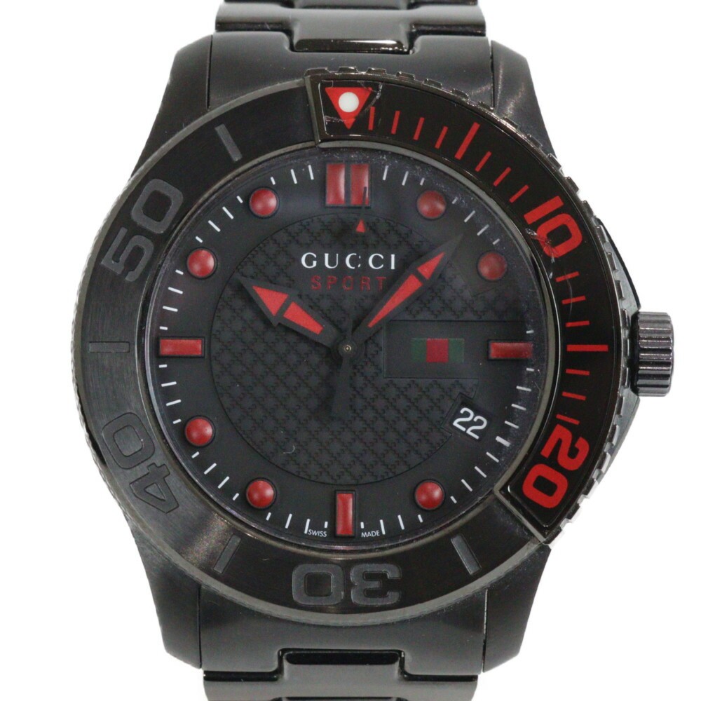 GUCCI G Timeless Diver YA126230 Quartz Date SS Black Watch with New Battery-image