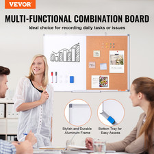 36"x 24" Whiteboard  Cork Board Combo with Aluminum Frame   2-in-1 Magnetic Dr