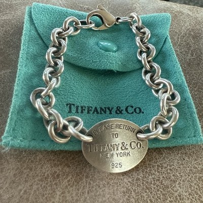 Tiffany & Co Please Return To T&C ovales Etikett schwere Kette Sterlingsilber Armband
