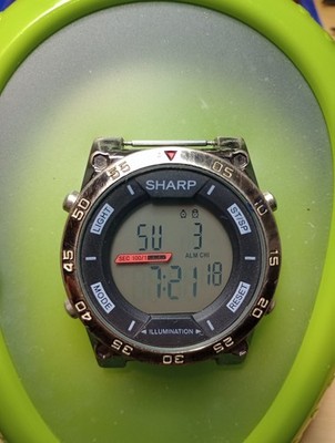 Sharp Men's Digital Sports Watch SHP5704 Stopwatch New Battery Tested No Band 