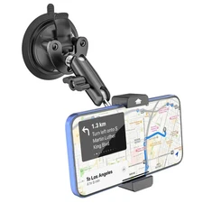 Car Phone Holder with Heavy Duty Suction Cup, Metal Adjustment Arm Car Phone ...