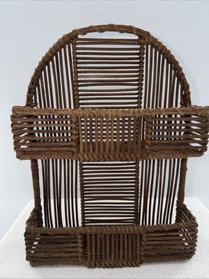 Natural Rattan 2 Tier Wall or Countertop Shelf 18'' Spices Plants Knick Knacks