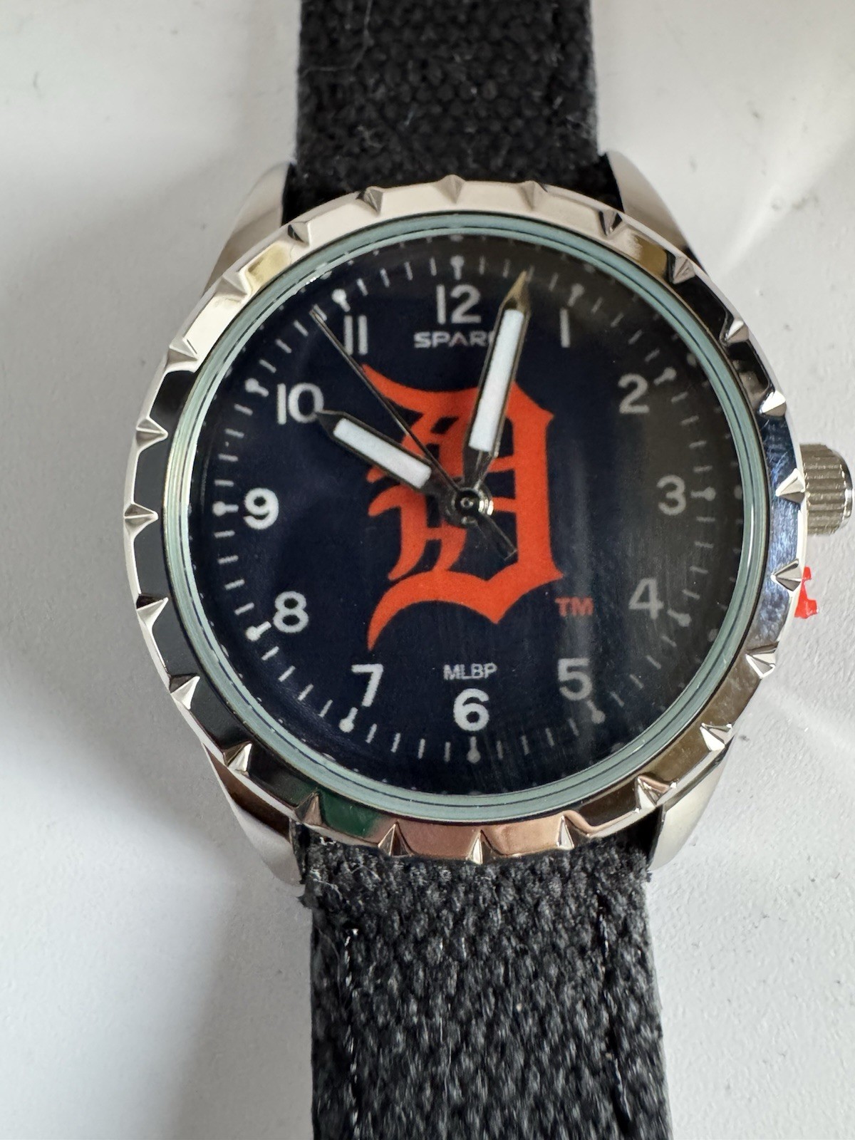 NWT Sparo men's analog wristwatch Detroit Tigers black dial black fabric band