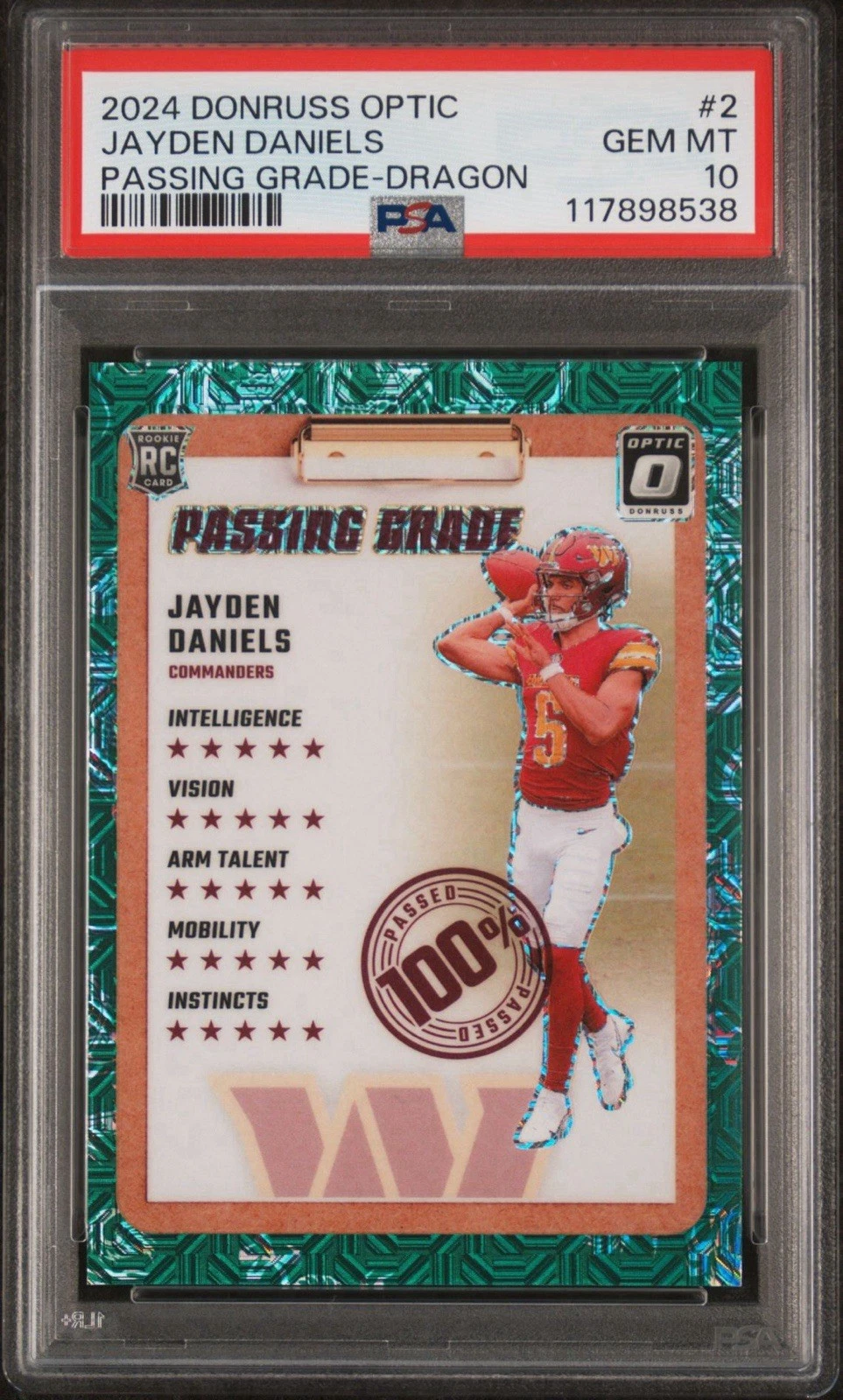 Jayden Daniels Panini Donruss Optic Passing Grade #2 Dragon