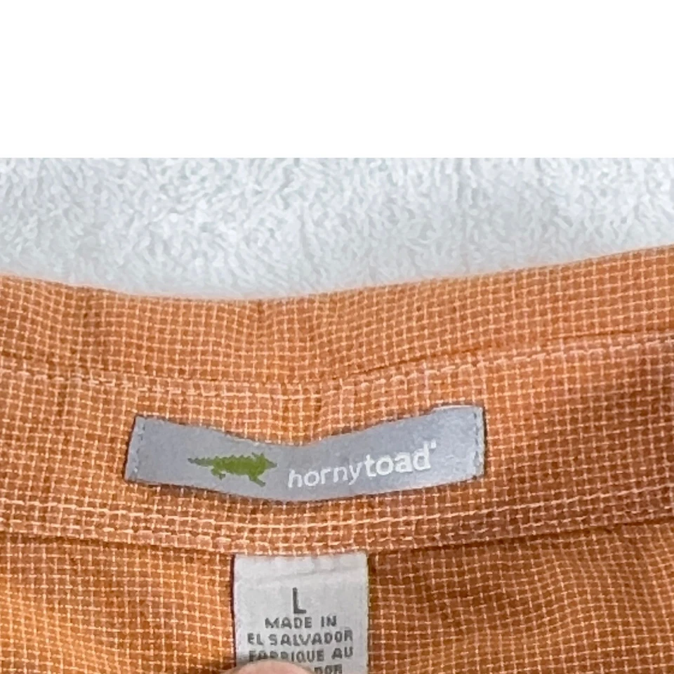 Horny Toad Shirt Men's L Orange Organic Short Sleeve Button Up Pocket Front - Image 3 of 4