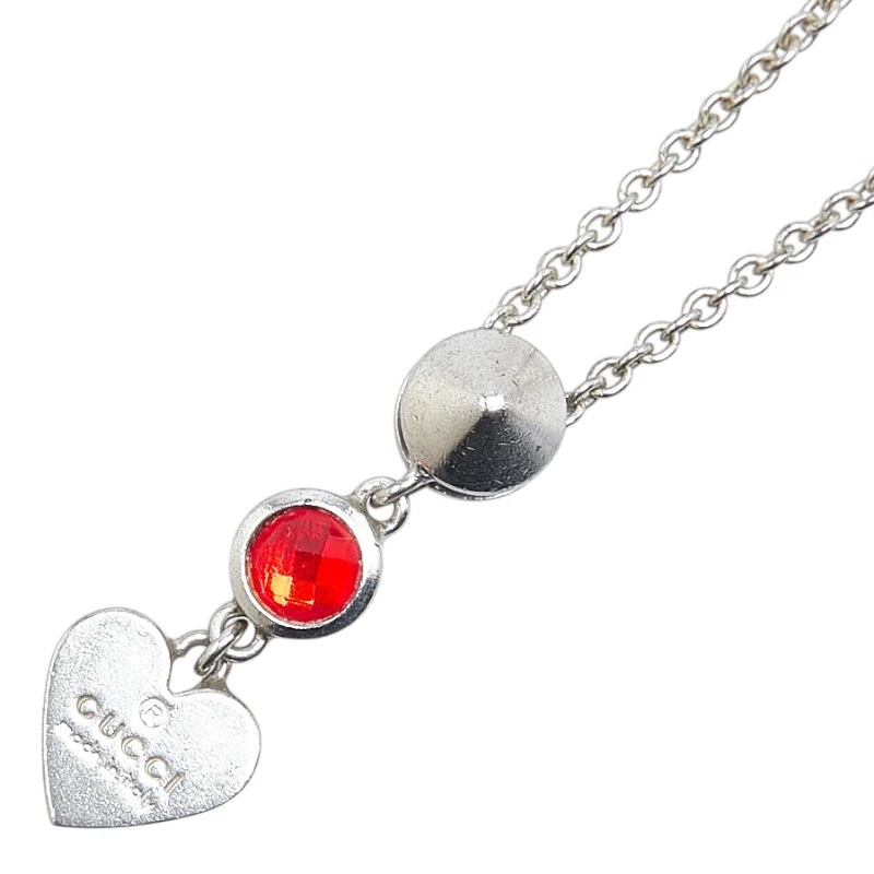 Collana cuore ciondolo goccia marchio Gucci 325871 08241 8166 argento cristallo rosso