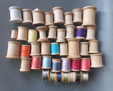 Vintage Lot 41 Wooden Spools Thread  Bobbin Silk  Cotton BELDING CORTICELLI 