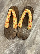 Japanese Wooden Geta Sandals Yellow Floral Kids Size 19.5cm / US 13