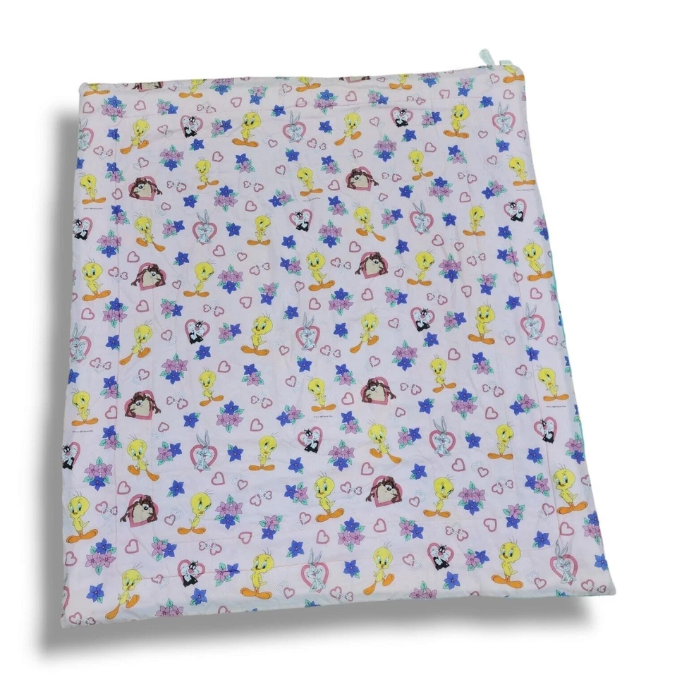 Edredón Looney Tunes Piolín Pájaro REVERSIBLE Manta Vintage Corazones Rosa Teal Foto 2 de 4