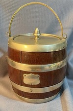 Antique English Oak Biscuit Ice / Drink Barrel With Stoneware Ceramic Liner