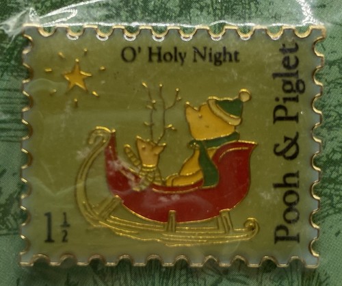 Disney Christmas Stamp Pooh & Piglet In A Sleigh O' Holy Night Collectible Pin - Picture 2 of 6
