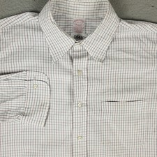 Brooks Brothers Shirt Mens 17.5 White Blue Check Dress Button Up Long Sleeve