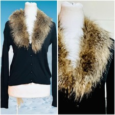 Pelz Fell Strickjacke Winter Cardigan Kunstpelz Kragen Faux Fur Fuchs Waschbär M