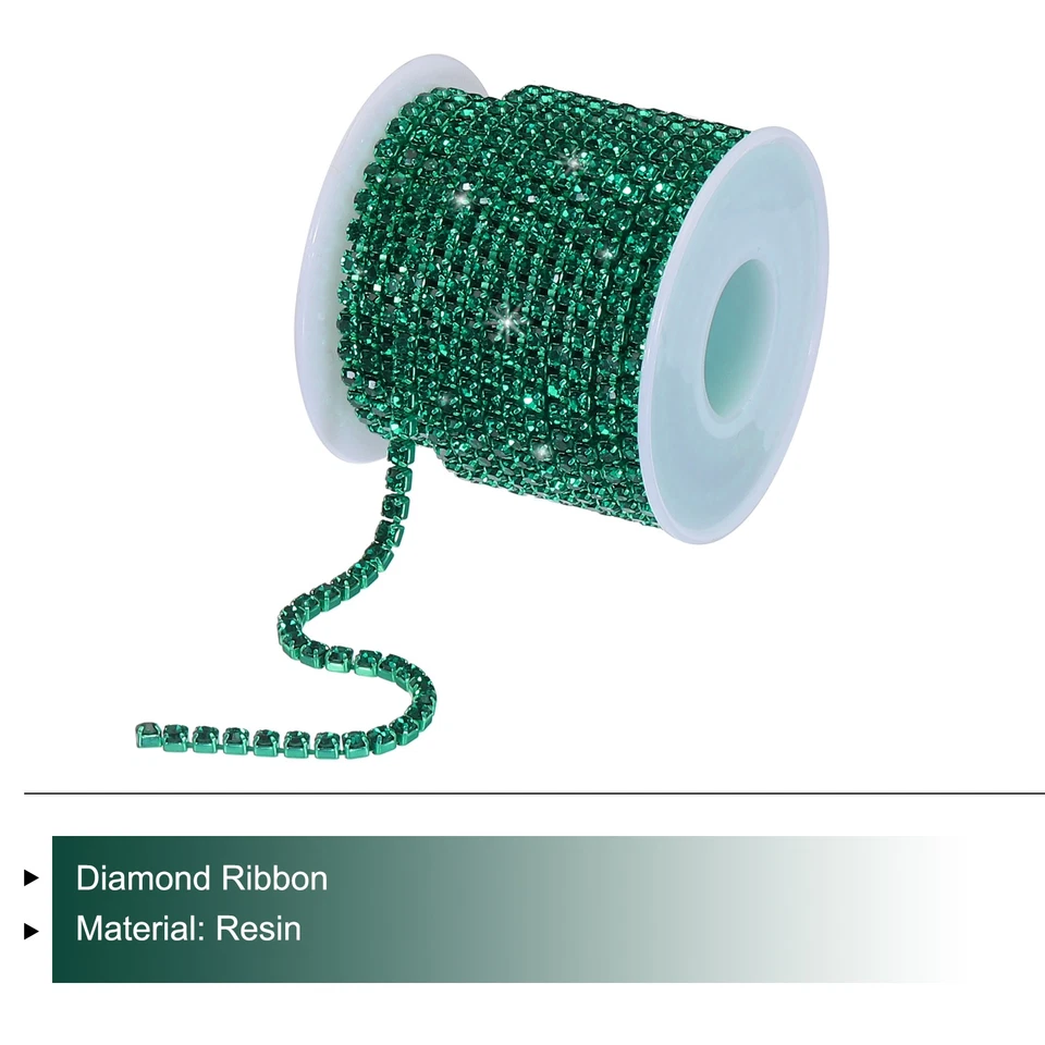 1 pieza 10 yardas 4 mm cristal estrás diamante cierre cadena borde verde Foto 3 de 4