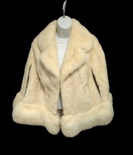 VTG Genuine Mink  Fox Fur Cape w/ Collar Bullocks 1960s Cream Bridal Evening