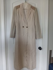 Women's Double Breasted Blazer Style Long Coat. Fully Lined. Knit Sleeves. Sz L