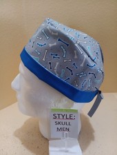 Bones blue Men's Skull/Chemo Surgical Scrub Hat/Cap Handmade