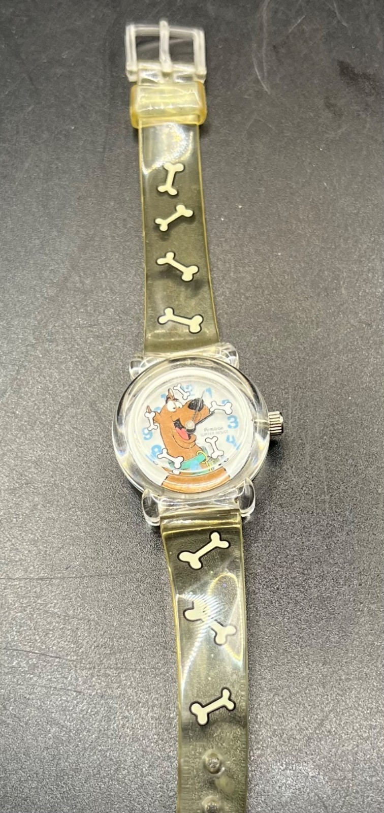 Scooby-Doo Armitron Clear Watch With Bone Strap Cartoon Face Vintage Collectible