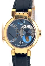 Harry Winston Premier Excenter Time Zone 18k Rose Gold Blue Watch 200-MMTZ39R