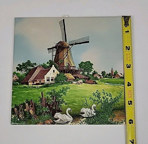 1984 Mosa Keramik Kunst Fliese, Windmühle, Schwäne, Landhaus Dekor, Holland Vintage 6" - Bild 7 von 11