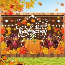 Large Thanksgiving Banner 72x44 Inch Turkey Pumpkin Happy Backdrop for Yard I...
