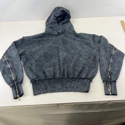 Drop Dead Hoodie Used Look grau mit Reißverschlussärmeln 100% Baumwolle Streetwear UK S