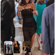 Nookie Black Mesh Ruched Maxi Dress XS Bustier Slimming Bodycon Designer $380